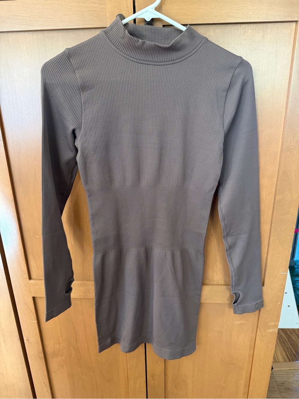 Ribbed Mini Dress with Mock Neck in Dark Brown